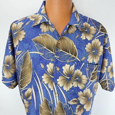 In Gear Hawaiian Aloha XL Shirt Hibiscus Coconut Buttons Blue