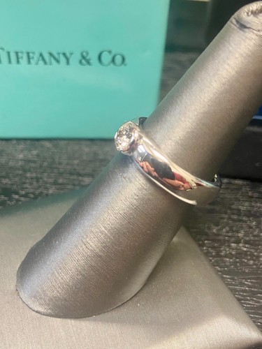 Certified Tiffany & Co. 0.57ct Diamond Platinum Half Bezel Engagement Ring - Picture 3 of 9