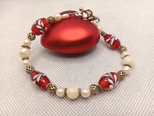 VTG Murano Glass Style Abstract Art Bead Bracelet w/ Toggle Clasp