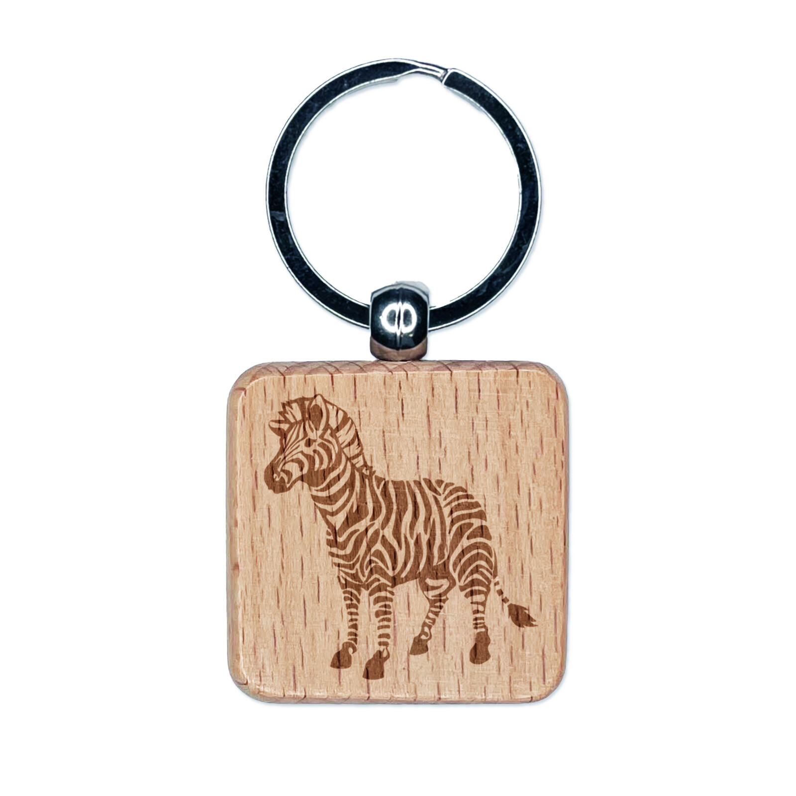 Abstract Zebra Stripes Engraved Wooden Square Keychain Charm