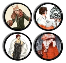 Cabinet Knobs 4 pc | Edwardian Fashion Portrait Drawer Pulls | Retro Chic Glam