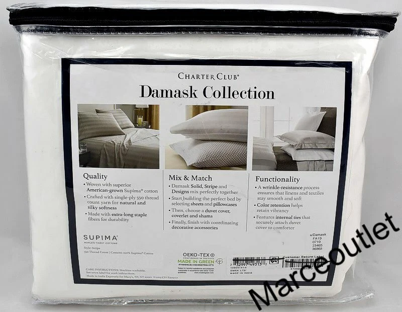 Charter Club Damask Stripe 550 Thread Count KING Duvet & Shams Set White - Image 2 of 4