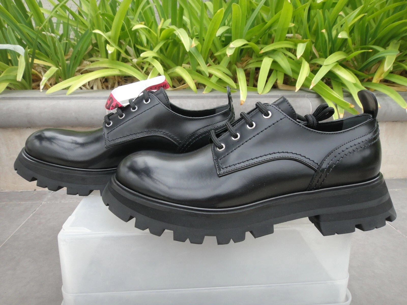 Alexander Mcqueen WANDER Oxford con lacci in pelle nera lucida da donna EUR 39 o 40