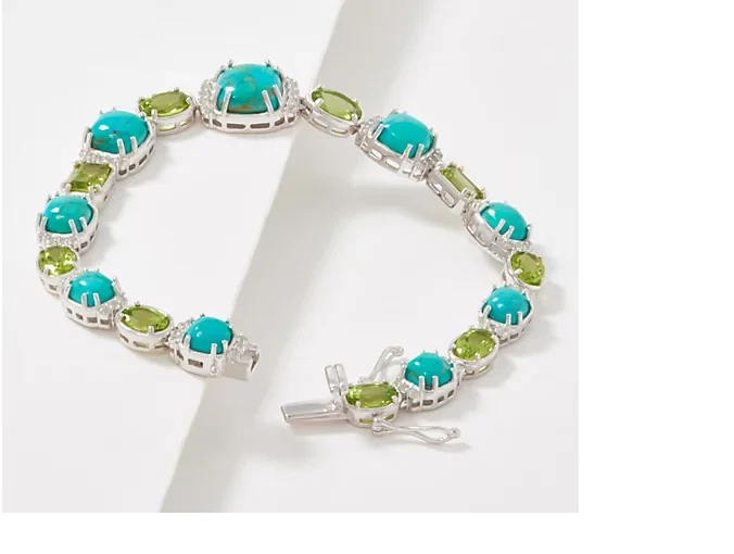 QVC Generation Gem Sterling Silver Turquoise & Gemstone Bracelet 7-3/4'' - Image 2 of 4