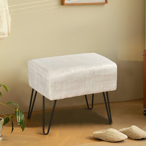 Plush Textured Velvet Ottoman Footstool Metal Legs Accent for Modern Living Room - Picture 186 of 244