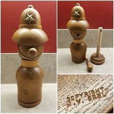 Vintage Mid-Century Danish Modern Wood Policeman Bobby BANK stamped J. V. Orel