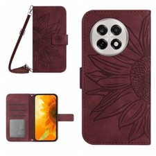 For OnePlus 13R Skin Feel Sun Flower Embossed Leather Phone Case With Lanyard