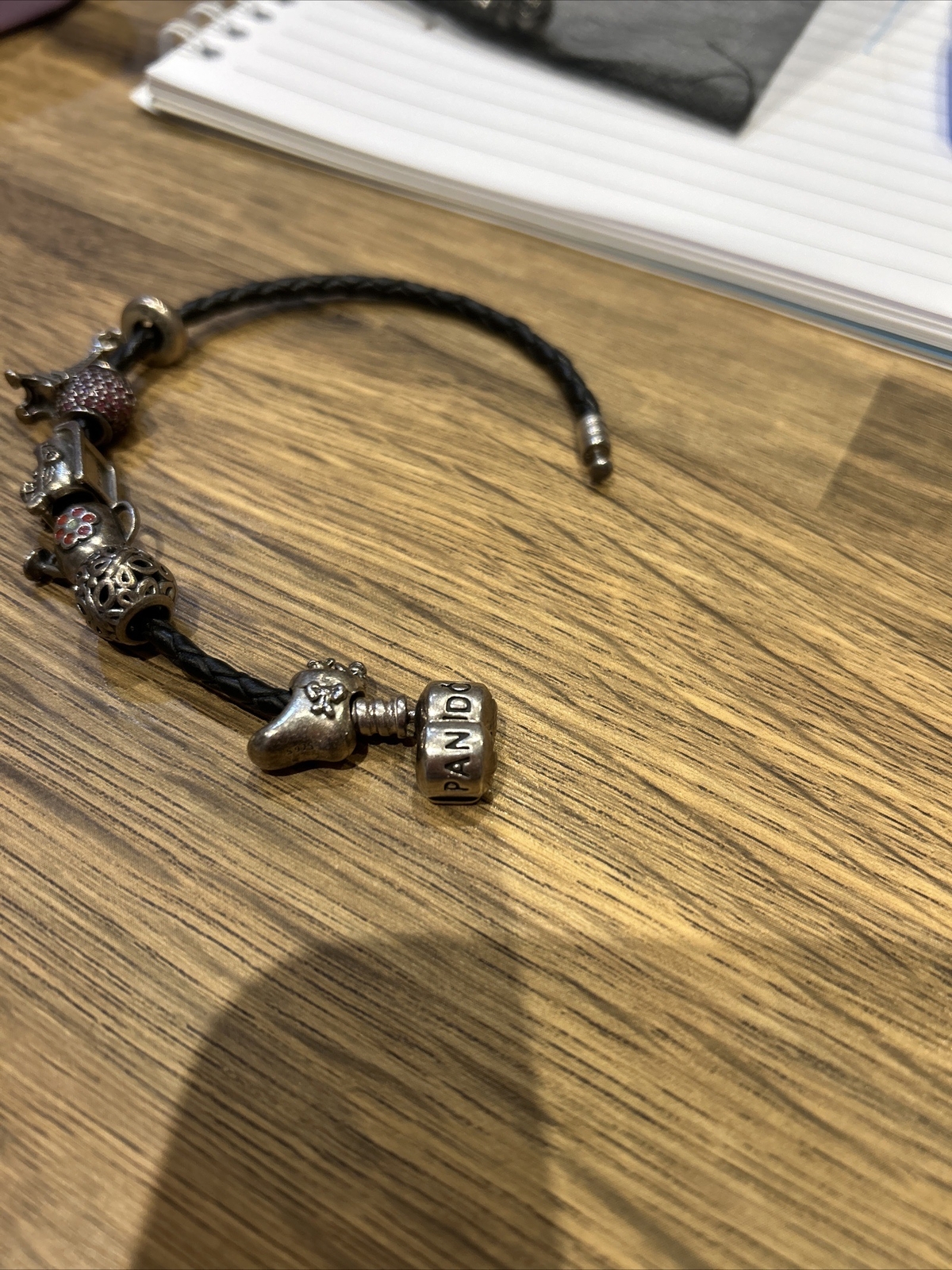 pandora leather charm bracelet 19cm With Charms eBay