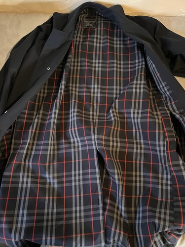 VTG Burberrys Navy Blue Lined Nova Check Coat Trench US 44 Reg w/COA EUC - Picture 5 of 9