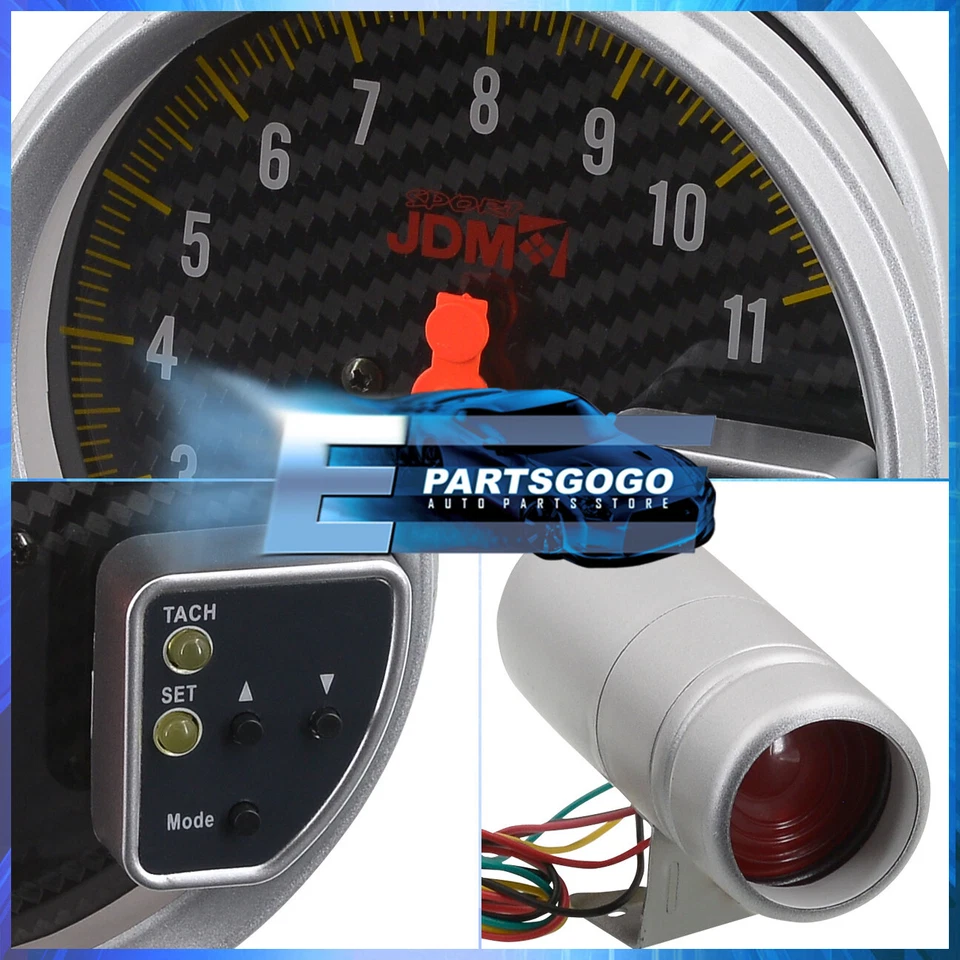For WRX STI BRZ JDM 5" Carbon Fiber Tachometer 11K RPM Tach Gauge + Shift Light - Image 2 of 4