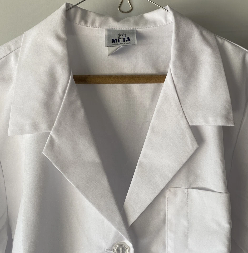 Meta Labwear Womens Lab Coat White Pockets Long Sleeve Notch Lapel M New costume - Image 2 of 4