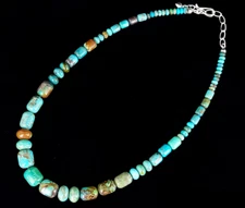 Estate Sterling Blue Turquoise Jay king Desert Trading Beaded Necklace 18-21”