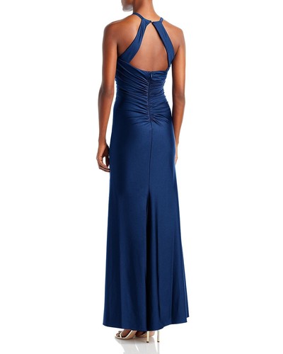 Vestido Halter largo fruncido para mujer Aqua Sateen azul B4HP - Imagen 2 de 8