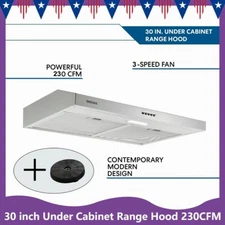 30" Kitchen Under Cabinet Range Hood 230CFM Ducted/Ductless Stainless Steel NEW