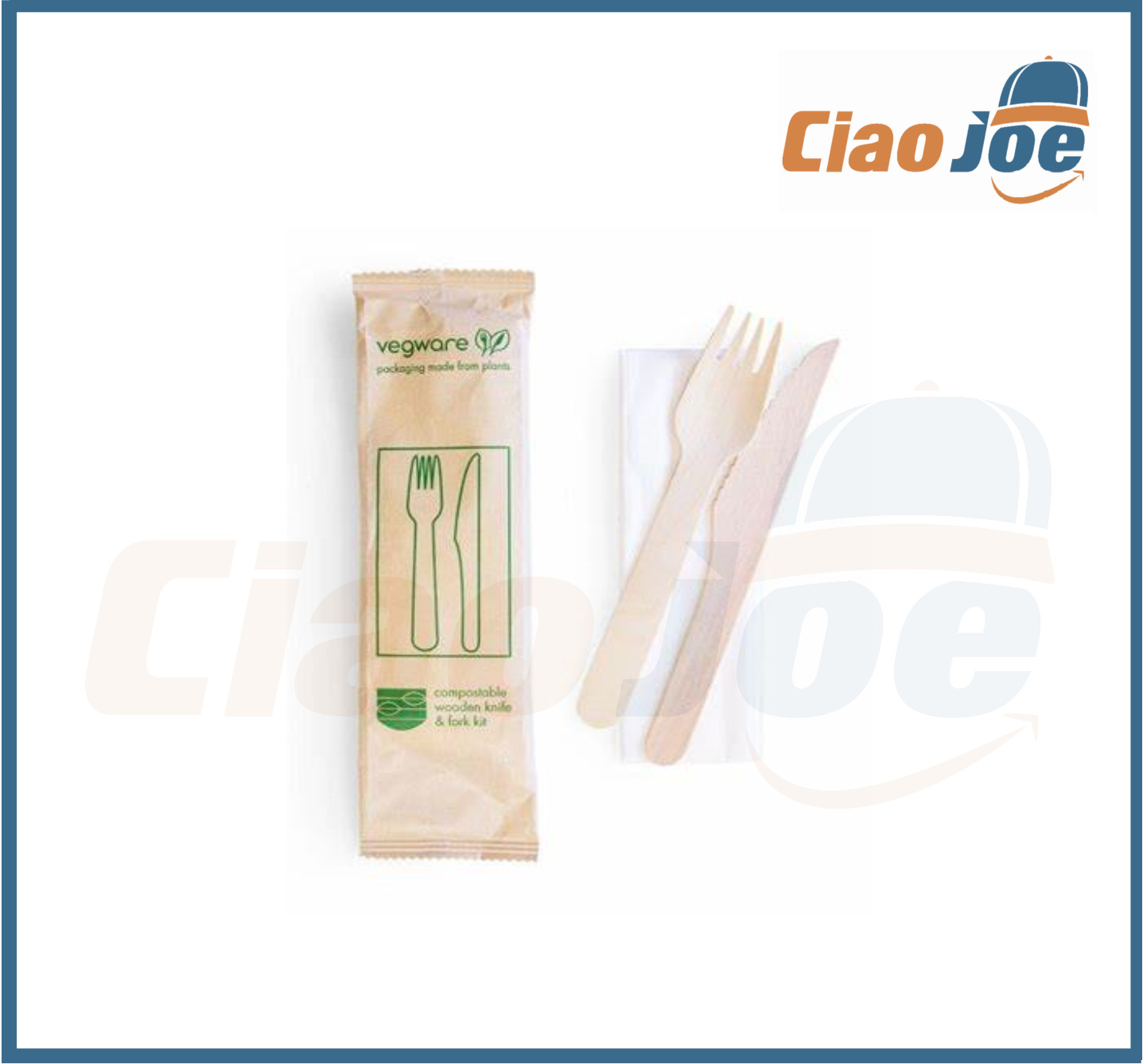 50 TRIS / BIS Cubiertos Madera Biodegradable Tenedor+Cuchillo+Cuchara+Toalla