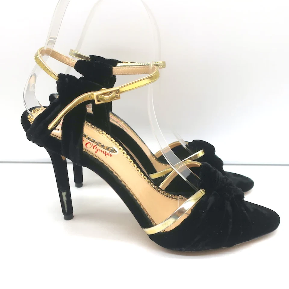 Sandalias Charlotte Olympia Broadway Terciopelo Anudado Negras Talla 37.5 Punta Abierta Tacones Foto 2 de 4