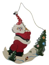 Emgee Hawaii Golfing Santa  Ball Trees Excellent Wood Vintage 1970's Ornament