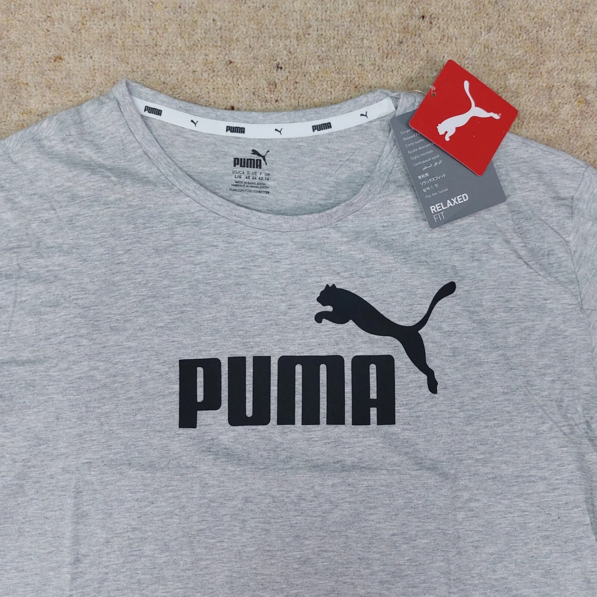 PUMA Womens Crop T Shirt Size 14 Grey Cotton Jersey Relaxed Fit