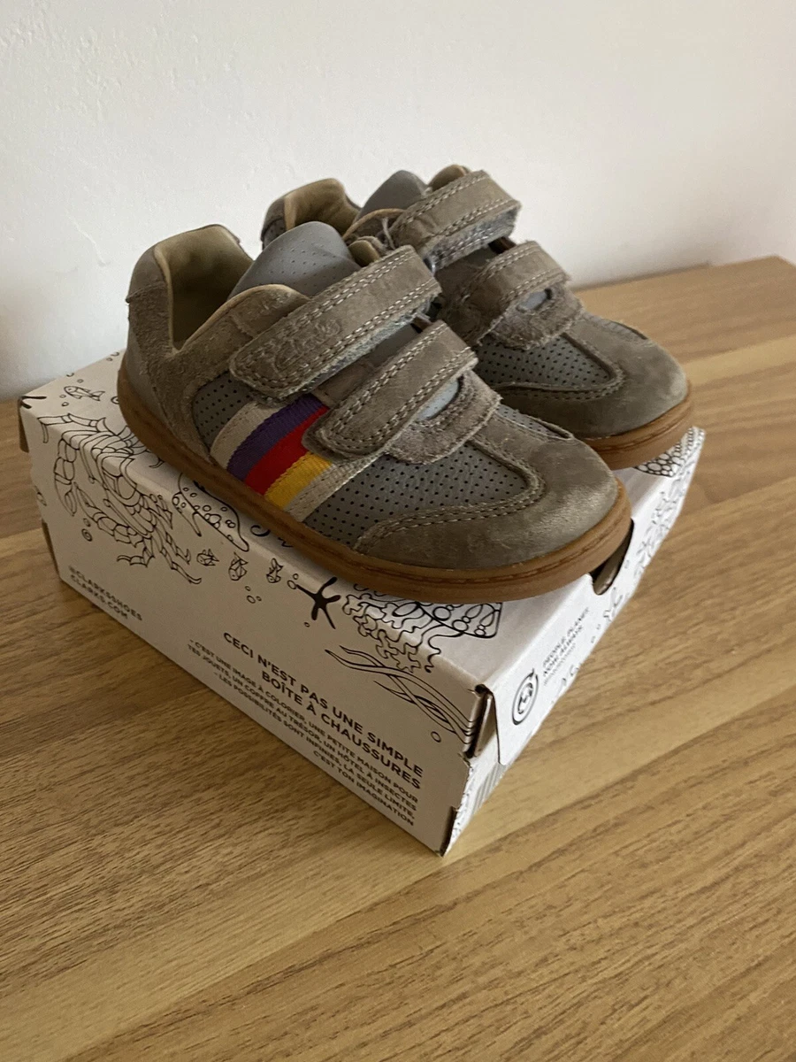 Clarks Flash Beau Rainbow Grey Leather Trainers Shoes 6 f Boys Girls Unisex