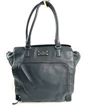 Kate Spade Gray Pebbled Leather Large Tote Shoulder Bag Zip Around Pocket Brass