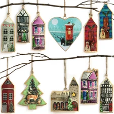 CHRISTMAS TREE DECOUPAGE METAL BAUBLE HANGING Decoration Hanger Ornament Gift