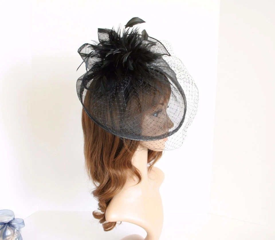 Jumbo NUEVO Iglesia Derby Boda Pluma Floral Sinamay Fascinator Negro 511 Foto 4 de 4