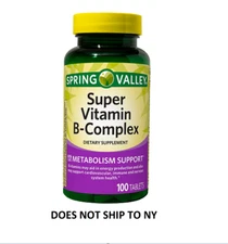 Spring Valley Super B-Complex Vitamin Tablets, Energy Support, 100 Ct