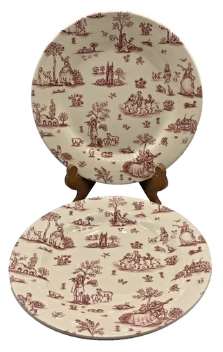 Vtg Wood & Sons Nursery Rhymes Red Cream Set of 2 Dinner Plates 10 3/4" NICE!