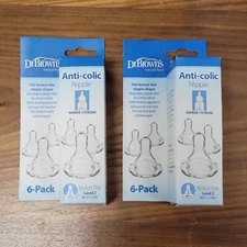 (2) Dr Brown's Anti Colic Baby Bottle Nipple 6 Pack Narrow Slowest Flow Preemie