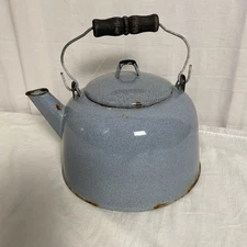 Vtg Granite Enamelware Gray Speckle Cowboy Coffee Pot Farmhouse Decor!