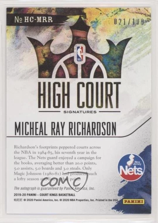 2019 Panini Court Kings High Signatures /179 Micheal Ray Richardson #HC-MRR Auto - Image 2 of 2