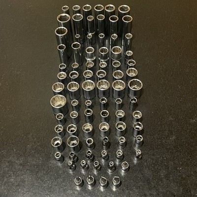 Craftsman 83 Piece 1/4, 3/8 & 1/2 SAE & Metric 6 & 12 PT Socket Lot With Holders