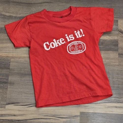 70s Coca Cola Coke Vintage Advertising Promo PA Kids Red Baseball T Shirt 11/12*