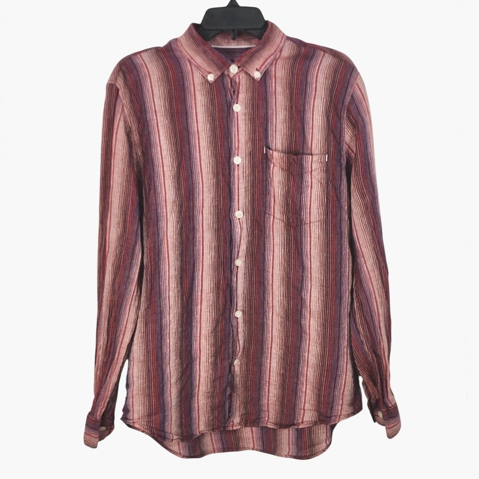 32 Bar Blues Linen Button Down Shirt Mens Medium Red Striped Long Sleeve Casual
Opens in a new windo