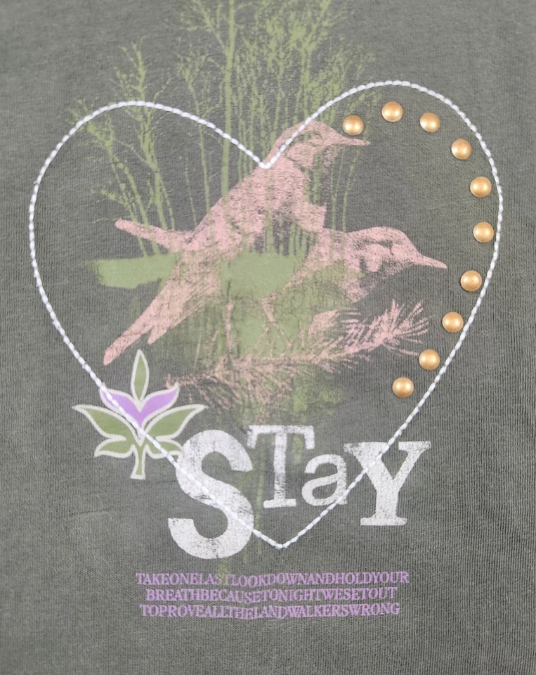 Camiseta Y2K Vintage Antigua Azul Marino “Stay” Manga Larga en Capas - Gráfico Naturaleza - Niñas XS Foto 2 de 4
