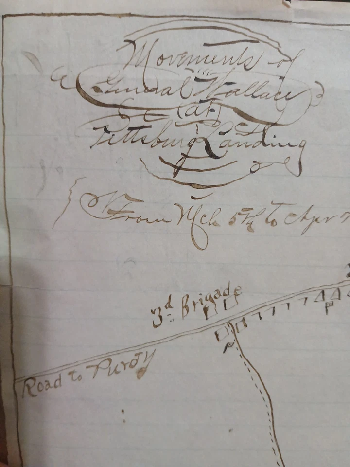 Antiguo Mapa de la Guerra Civil "Movimientos del General Wallace en Pittsburg Landing 1862 Foto 2 de 4