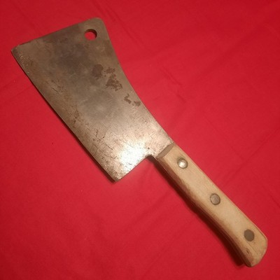 Vintage BRIDDELL ''Solid Steel'' Meat Cleaver 8'' Blade 15'' Overall, Brass Rivets
