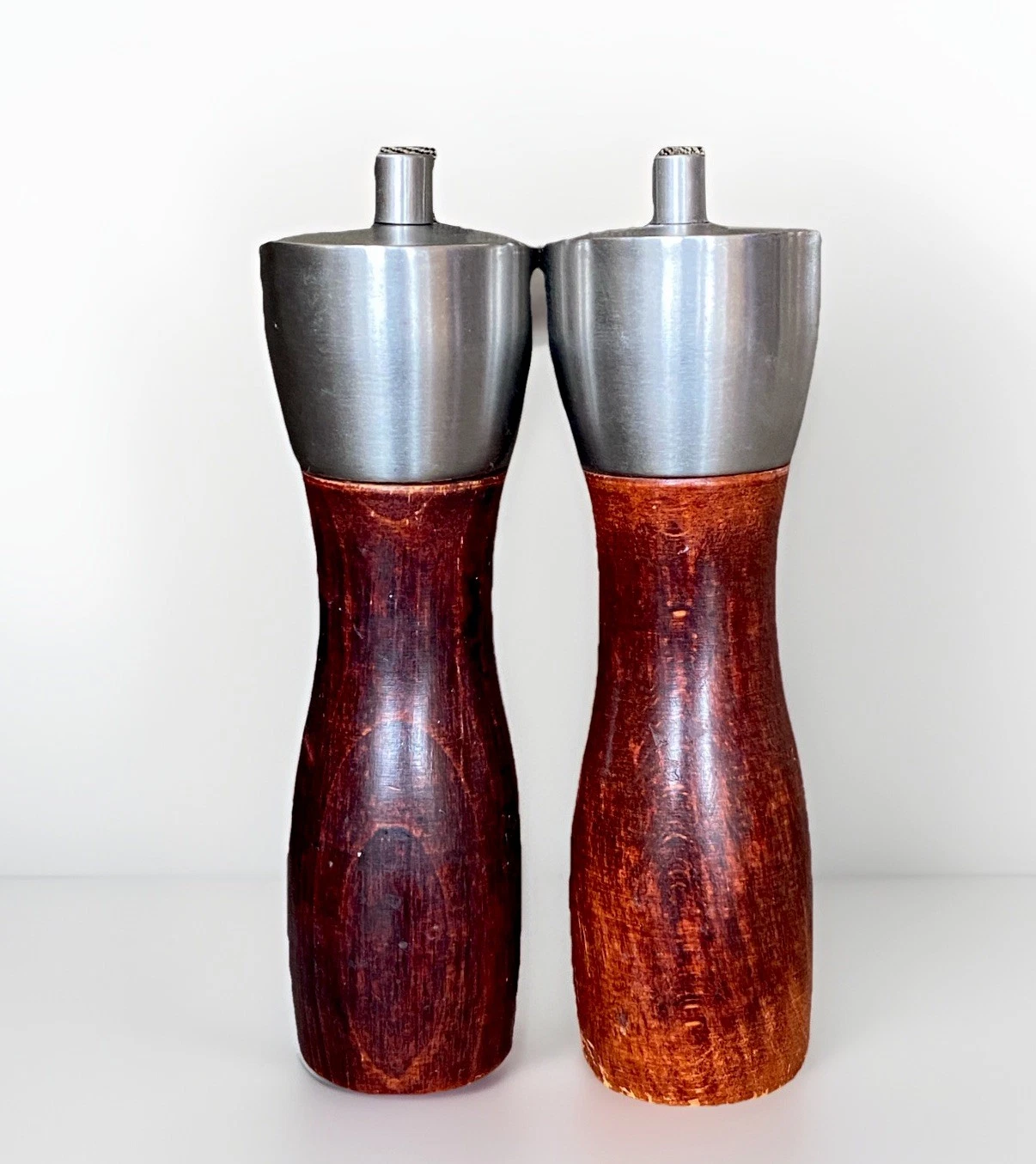 Vintage Cole & Mason Chestnut Salt Shaker Pepper Mill Set Wood Stainless Steel