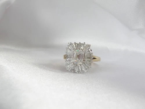 Vintage Sterling Silver 925 Yellow Gold over CZ Baguette Ballerina Ring Size 6