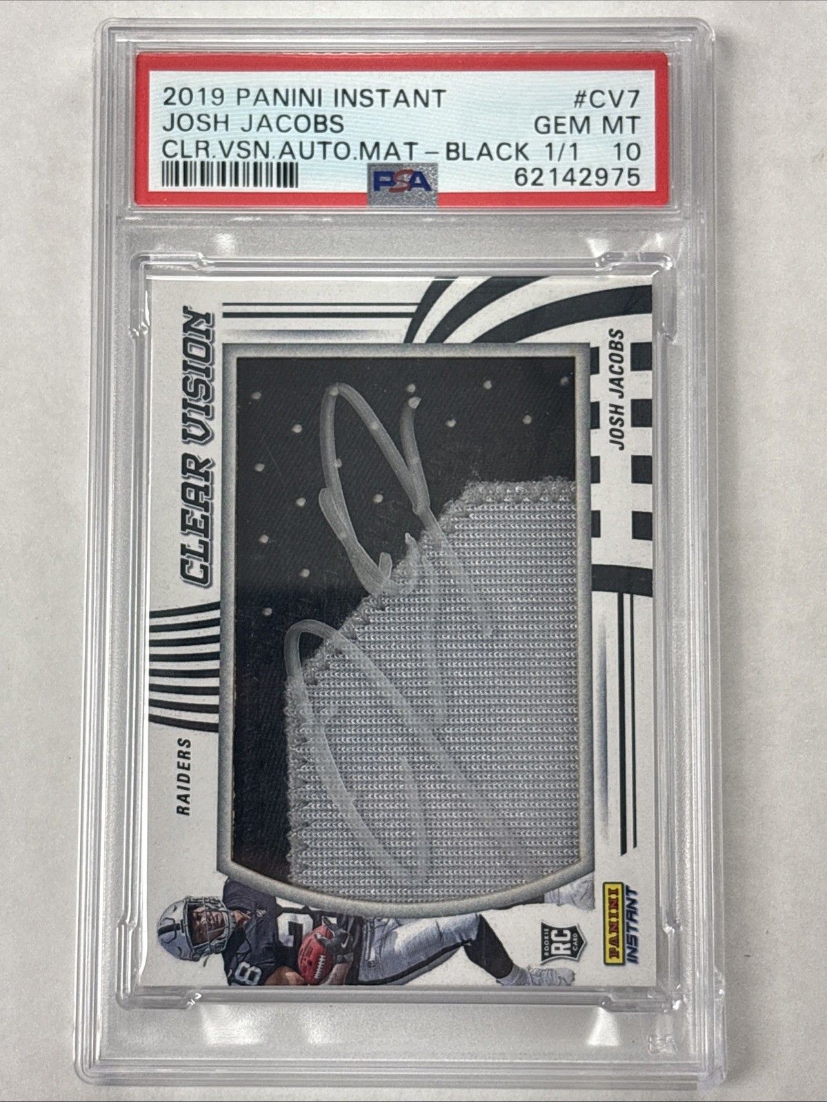 PSA 10 2019 Josh Jacobs Panini Instant Clear Vision Rookie Patch Auto 1/1 #CV7