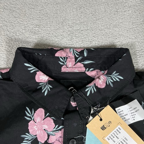 Quiksilver Shirt Mens Medium Black Floral Hawaiian Beach Dots Pocket - Picture 5 of 13
