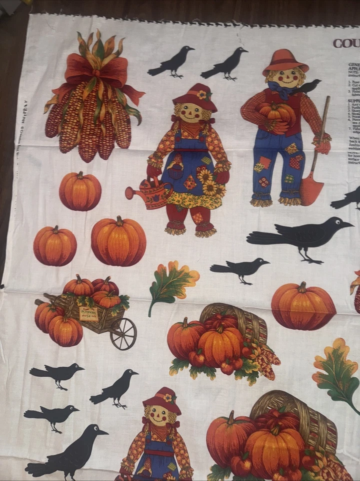 Panel de tela vintage de otoño con apliques de otoño campestre corte y costura otoño espantapájaros calabaza Foto 3 de 4