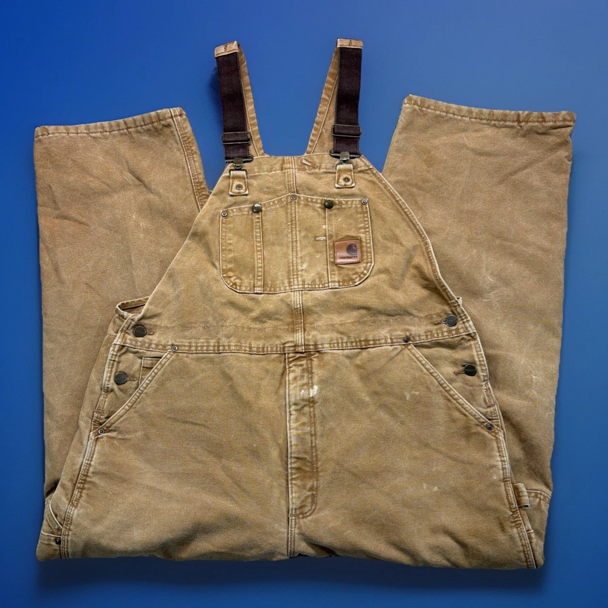 Carhartt Quilt Lined Bib Overalls Mens 42x30 Tan Workwear Utility R27 211