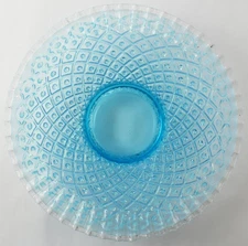 13 3/8" Fenton Opalescent Aqua Blue Ruffled Hobnail Footed Cake Platter Stand