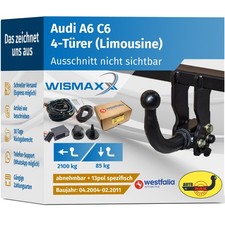 ANHÄNGERKUPPLUNG abnehmbar für Audi A6 C6 4Tür 04-11 +13pol E-Satz SPEZ