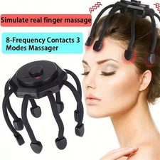 Cordless Electric Scalp Massager 360° Head Massager with 8 Tips Stress Relief