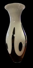 Striking Mid Century 18  Black  White Art Glass Vase