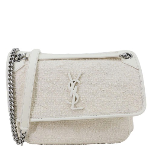 YVES SAINT LAURENT Niki Medium Tweed Shoulder Bag White