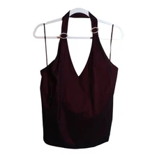 Venezia Jeans Elegant Halter Neck Top in Deep Burgundy Glam Size 20