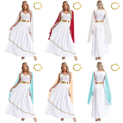 US Women's Toga Sleeveless Robe Long Dress Carnival Dresses Show Costume Fancy